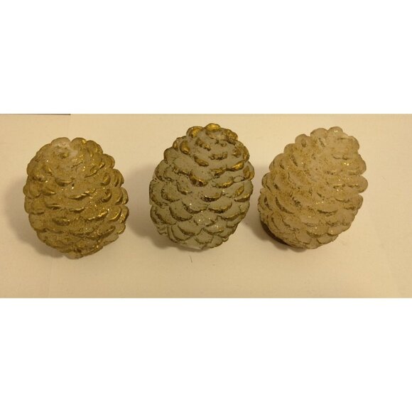 Pine Cone Shaped Candles White Gold Vintage 1960 Lot 3 Holiday Centerpiece Craft - Picture 3 of 7